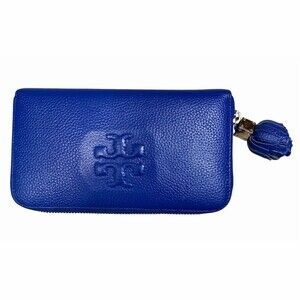 Tory Burch Blue Wallet Zip-Around Continental Tassel